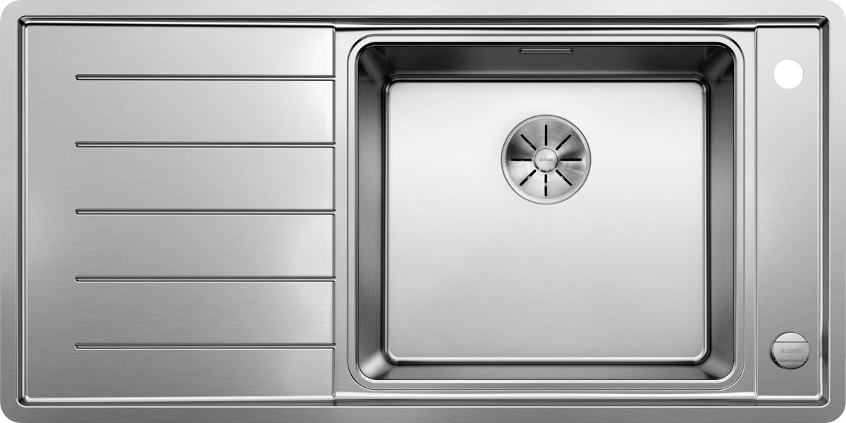 Évier Blanco Andano XL 6S-IF en inox satiné, égouttoir à gauche